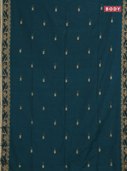 Bengal soft cotton saree peacock green with allover thread woven buttas and thread & zari woven border