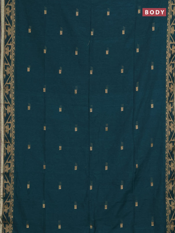 Bengal soft cotton saree peacock green with allover thread woven buttas and thread & zari woven border