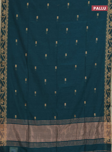 Bengal soft cotton saree peacock green with allover thread woven buttas and thread & zari woven border