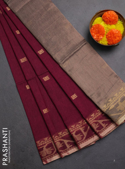 Bengal soft cotton saree magenta pink with allover thread woven buttas and thread & zari woven border
