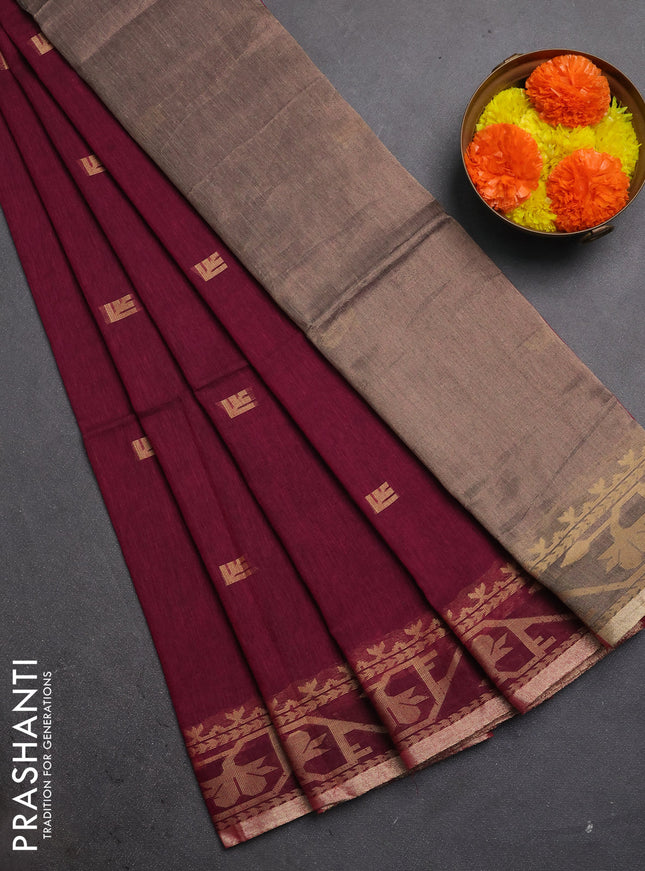 Bengal soft cotton saree magenta pink with allover thread woven buttas and thread & zari woven border