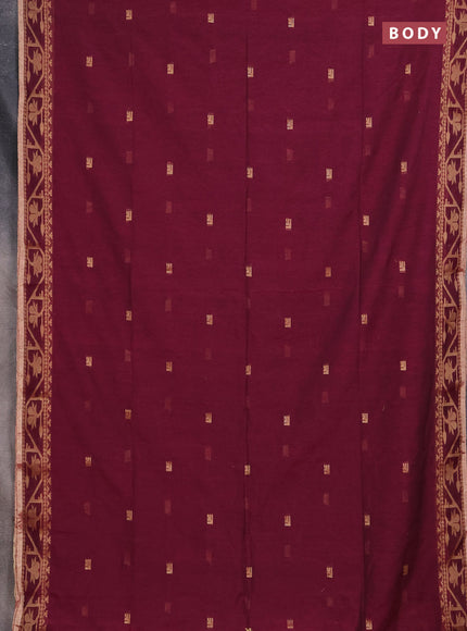 Bengal soft cotton saree magenta pink with allover thread woven buttas and thread & zari woven border