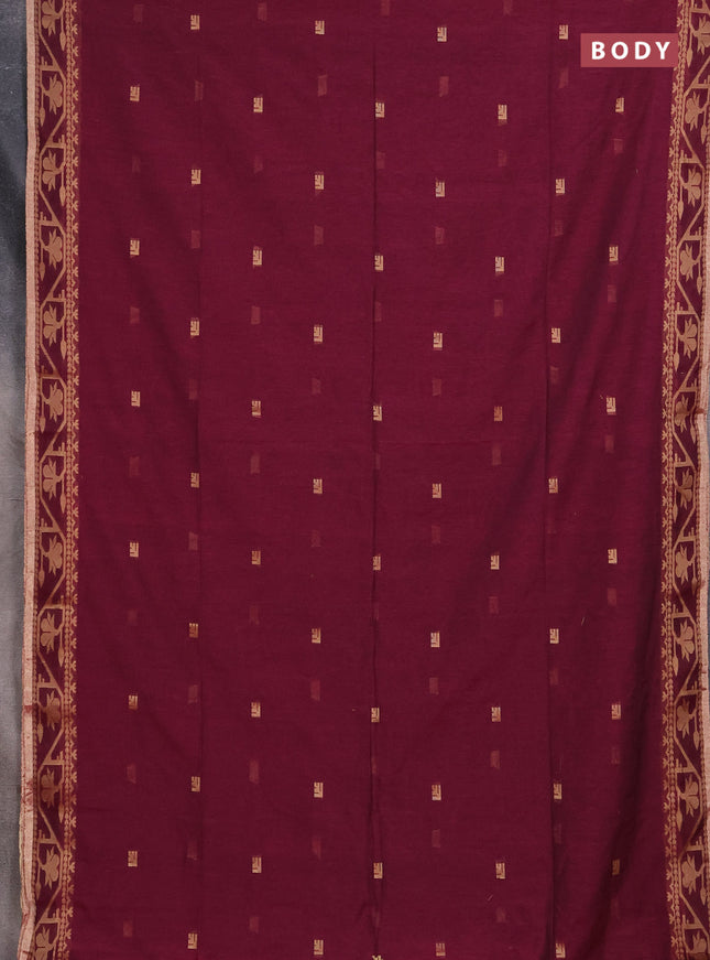 Bengal soft cotton saree magenta pink with allover thread woven buttas and thread & zari woven border