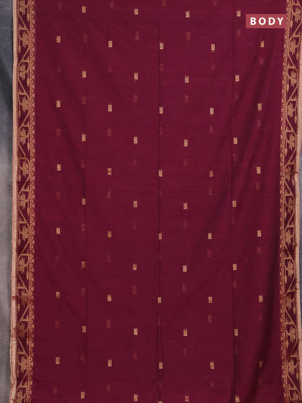 Bengal soft cotton saree magenta pink with allover thread woven buttas and thread & zari woven border