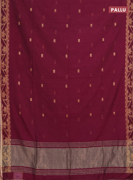 Bengal soft cotton saree magenta pink with allover thread woven buttas and thread & zari woven border