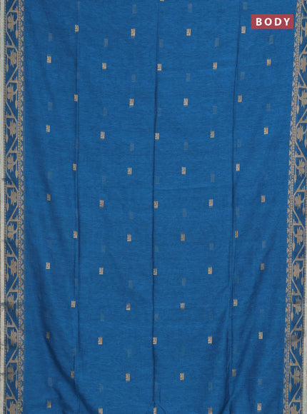 Bengal soft cotton saree cs blue with allover thread woven buttas and thread & zari woven border