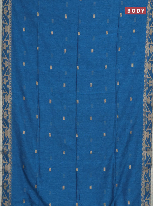 Bengal soft cotton saree cs blue with allover thread woven buttas and thread & zari woven border