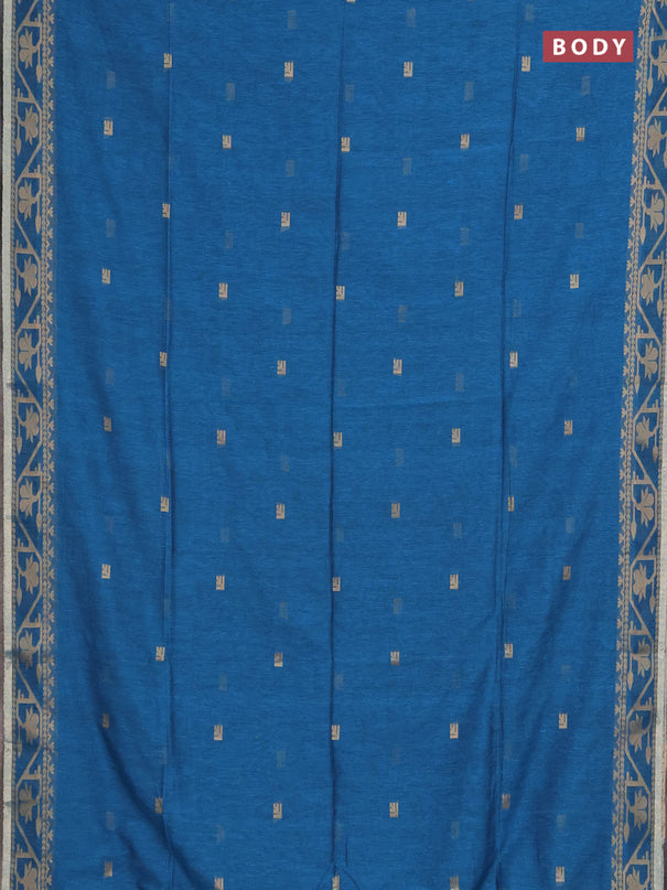 Bengal soft cotton saree cs blue with allover thread woven buttas and thread & zari woven border