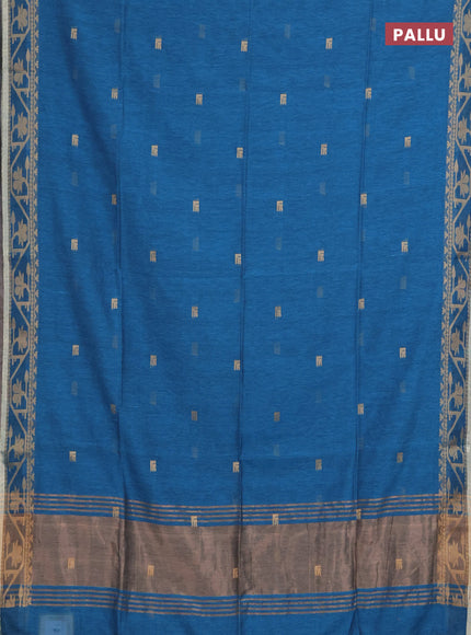 Bengal soft cotton saree cs blue with allover thread woven buttas and thread & zari woven border