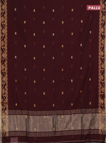 Bengal soft cotton saree deep maroon with allover thread woven buttas and thread & zari woven border