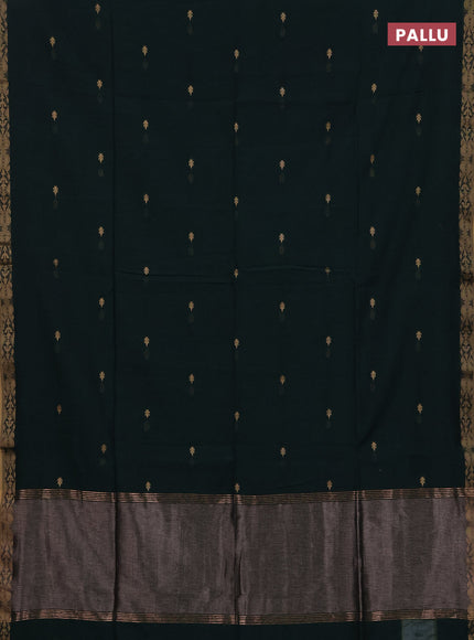 Bengal soft cotton saree bottle green with allover thread woven buttas and thread woven border