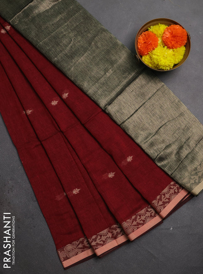 Bengal soft cotton saree maroon with allover thread woven buttas and thread woven border