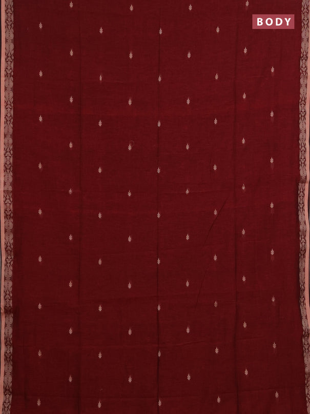 Bengal soft cotton saree maroon with allover thread woven buttas and thread woven border