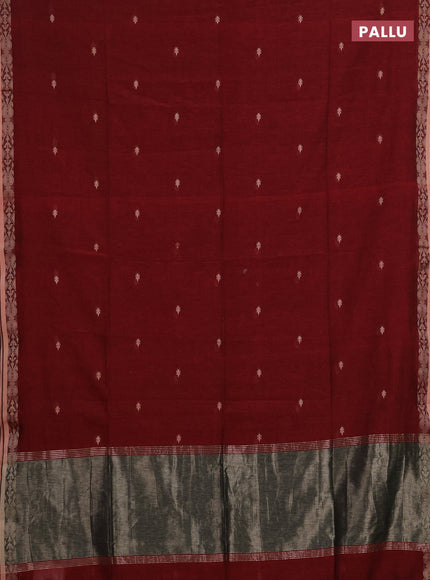 Bengal soft cotton saree maroon with allover thread woven buttas and thread woven border