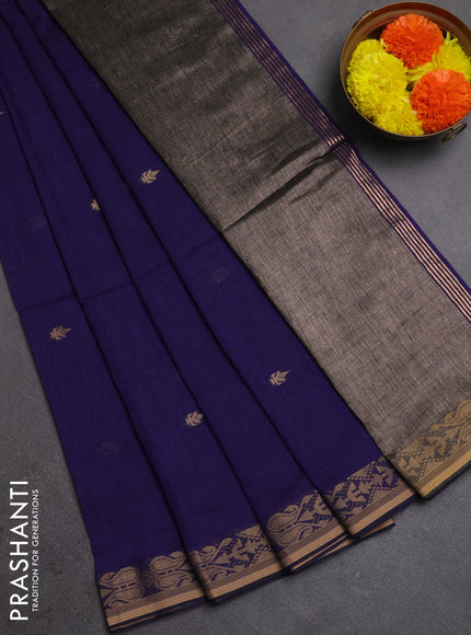 Bengal soft cotton saree blue with allover thread woven buttas and thread woven border