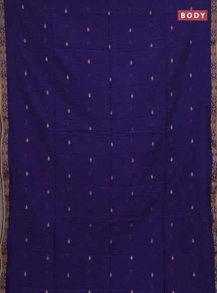 Bengal soft cotton saree blue with allover thread woven buttas and thread woven border