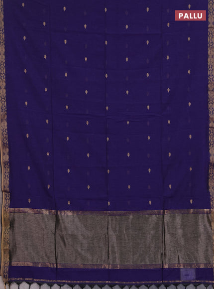 Bengal soft cotton saree blue with allover thread woven buttas and thread woven border