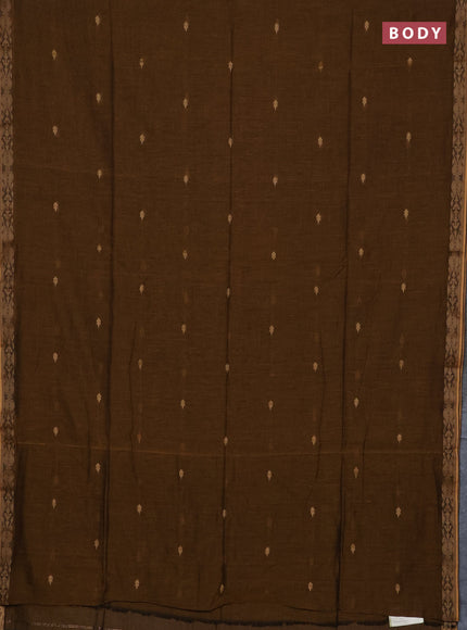 Bengal soft cotton saree dark mustard with allover thread woven buttas and thread woven border