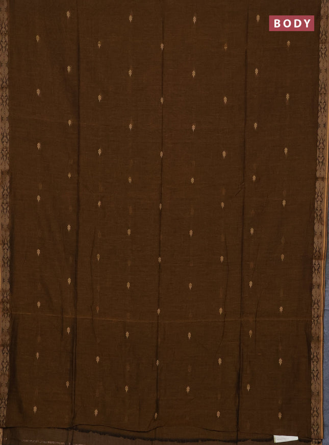 Bengal soft cotton saree dark mustard with allover thread woven buttas and thread woven border