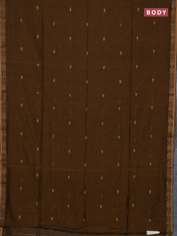 Bengal soft cotton saree dark mustard with allover thread woven buttas and thread woven border