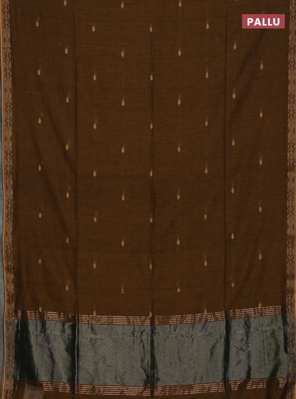 Bengal soft cotton saree dark mustard with allover thread woven buttas and thread woven border