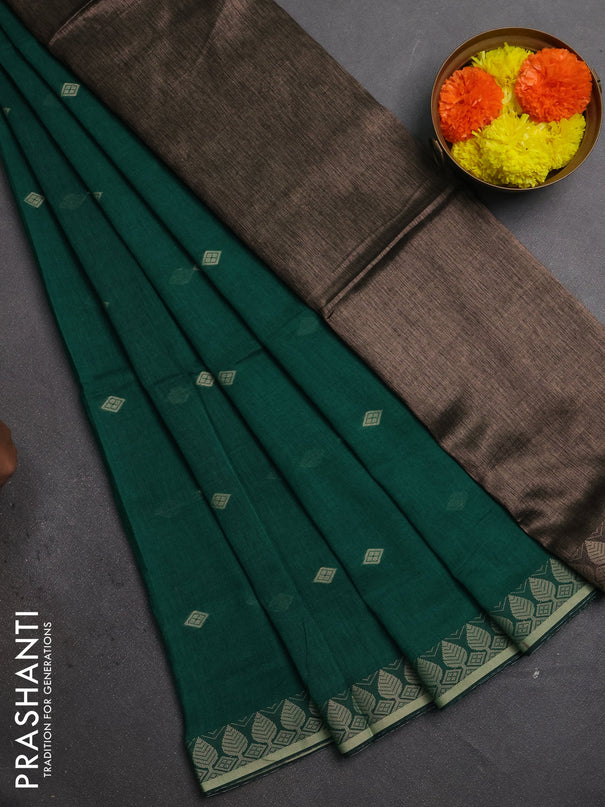 Bengal soft cotton saree green with allover thread woven buttas and thread woven border
