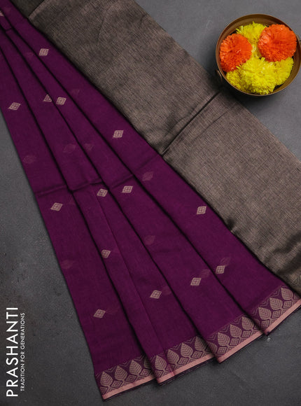 Bengal soft cotton saree deep purple with allover thread woven buttas and thread woven border