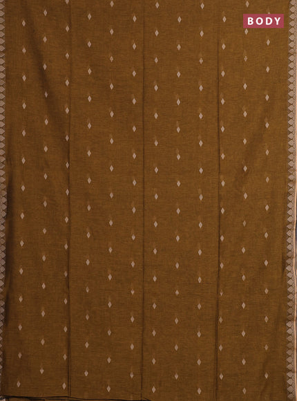 Bengal soft cotton saree dark mustard with allover thread woven buttas and thread woven border