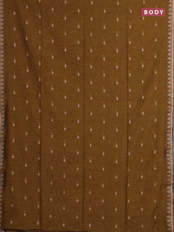 Bengal soft cotton saree dark mustard with allover thread woven buttas and thread woven border