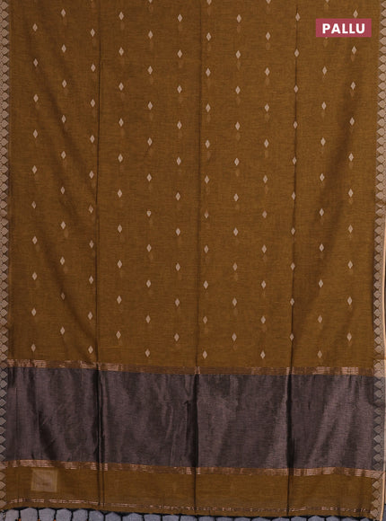 Bengal soft cotton saree dark mustard with allover thread woven buttas and thread woven border