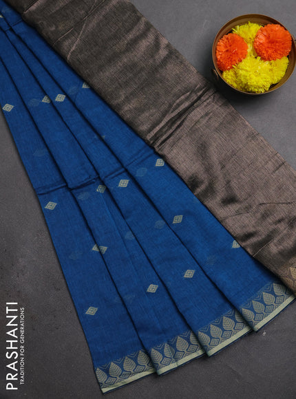 Bengal soft cotton saree cs blue with allover thread woven buttas and thread woven border