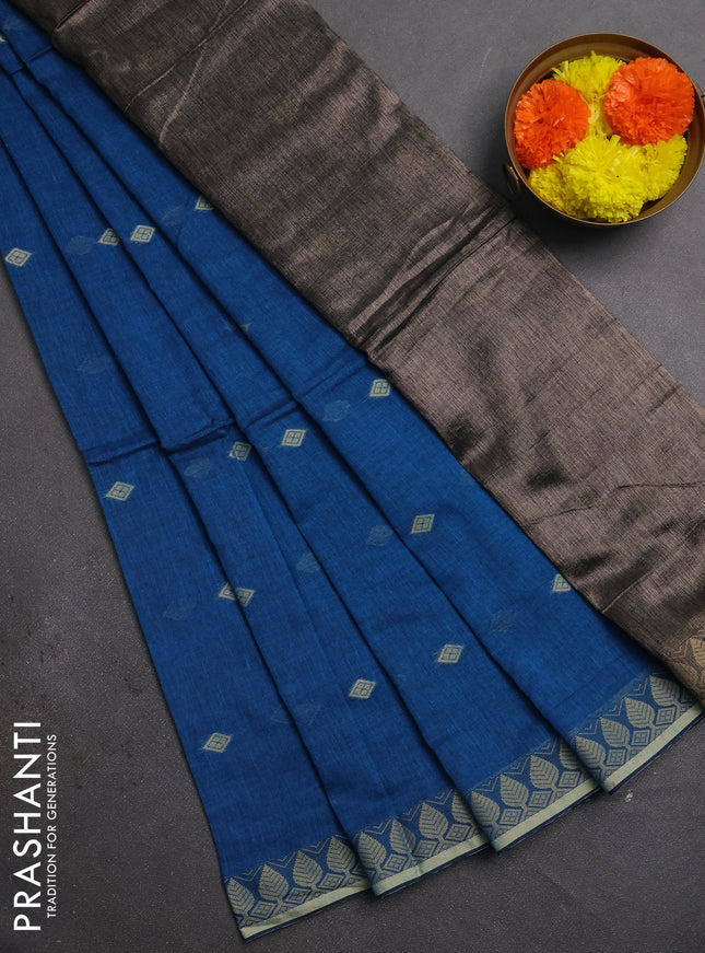 Bengal soft cotton saree cs blue with allover thread woven buttas and thread woven border