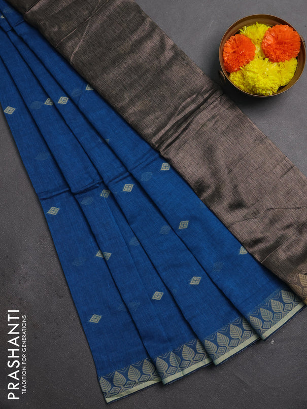 Bengal soft cotton saree cs blue with allover thread woven buttas and thread woven border