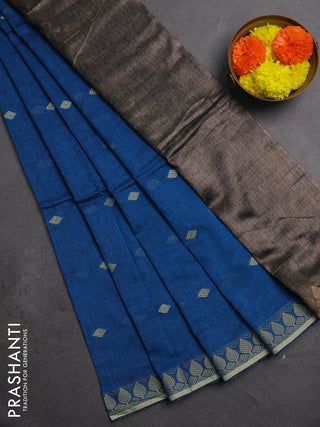 Bengal soft cotton saree cs blue with allover thread woven buttas and thread woven border