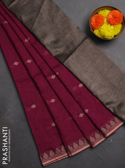 Bengal soft cotton saree magenta pink with allover thread woven buttas and thread woven border