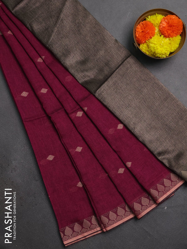 Bengal soft cotton saree magenta pink with allover thread woven buttas and thread woven border