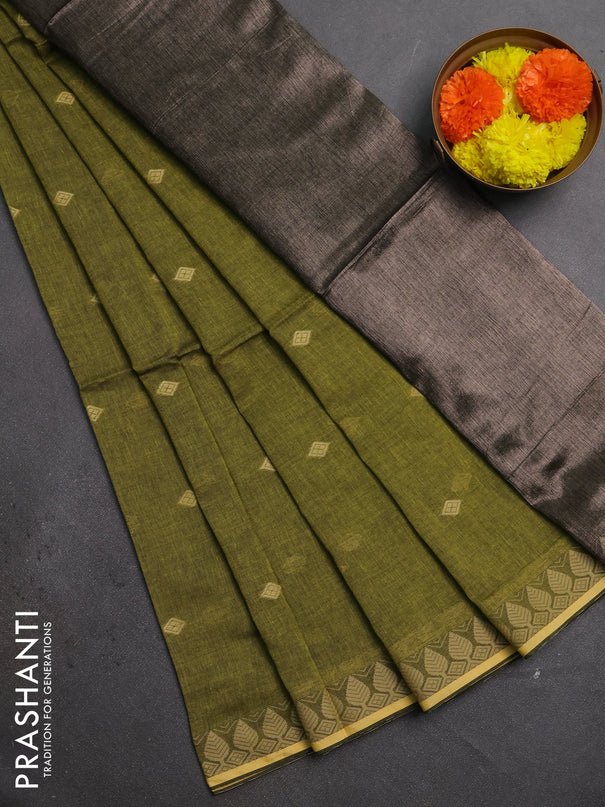 Bengal soft cotton saree light green with allover thread woven buttas and thread woven border