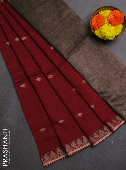 Bengal soft cotton saree maroon with allover thread woven buttas and thread woven border