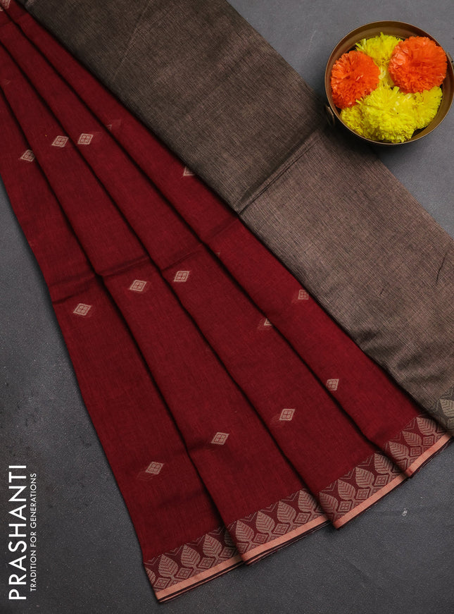 Bengal soft cotton saree maroon with allover thread woven buttas and thread woven border