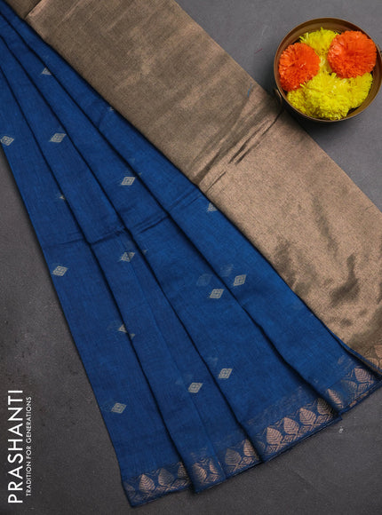Bengal soft cotton saree cs blue with allover thread woven buttas and zari woven border
