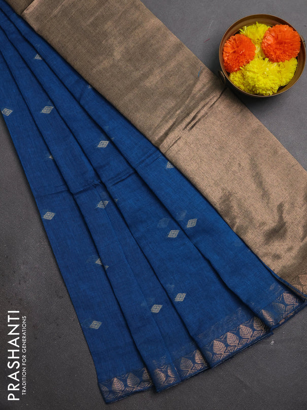 Bengal soft cotton saree cs blue with allover thread woven buttas and zari woven border