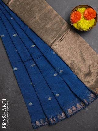 Bengal soft cotton saree cs blue with allover thread woven buttas and zari woven border