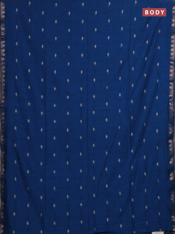 Bengal soft cotton saree cs blue with allover thread woven buttas and zari woven border