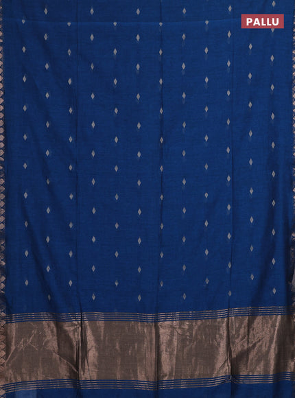 Bengal soft cotton saree cs blue with allover thread woven buttas and zari woven border