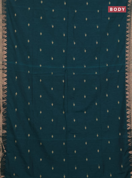 Bengal soft cotton saree peacock green with allover thread woven buttas and zari woven border