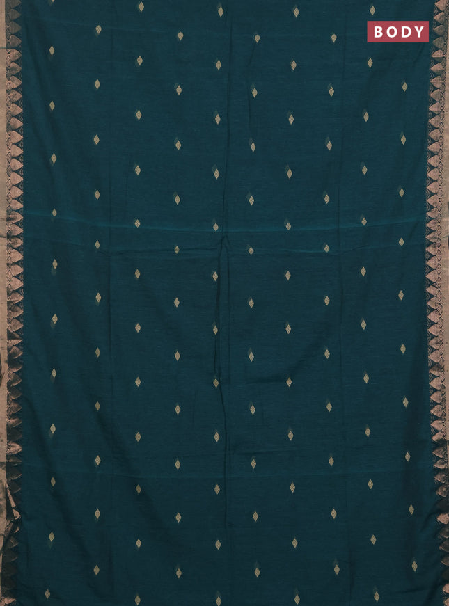 Bengal soft cotton saree peacock green with allover thread woven buttas and zari woven border