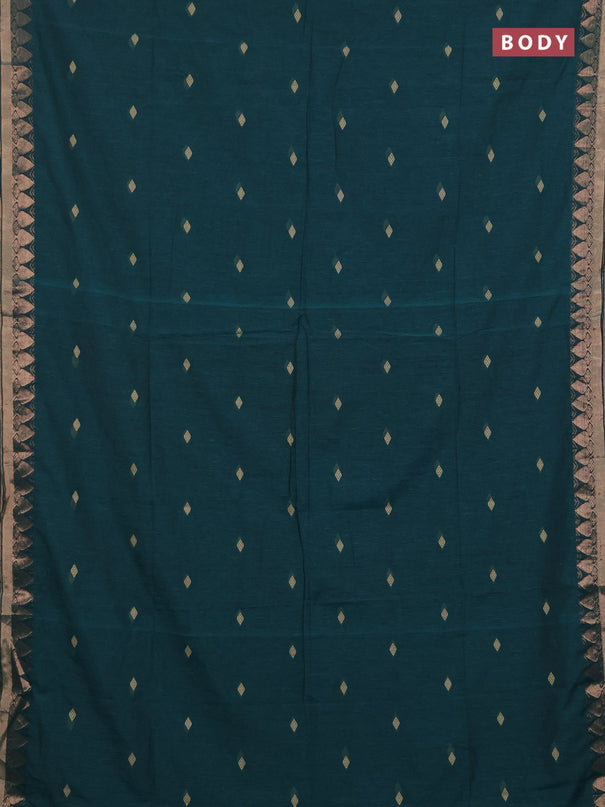 Bengal soft cotton saree peacock green with allover thread woven buttas and zari woven border