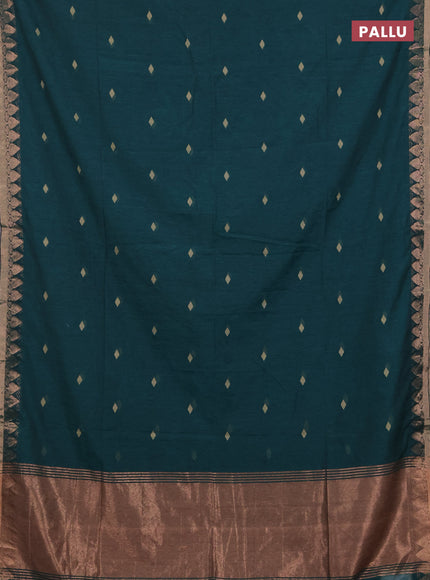 Bengal soft cotton saree peacock green with allover thread woven buttas and zari woven border