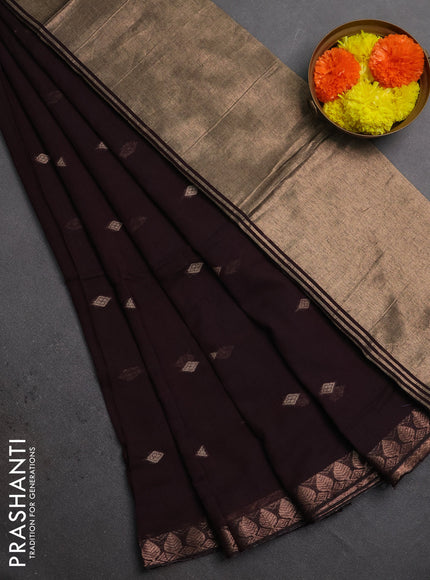 Bengal soft cotton saree deep wine shade with allover thread woven buttas and zari woven border