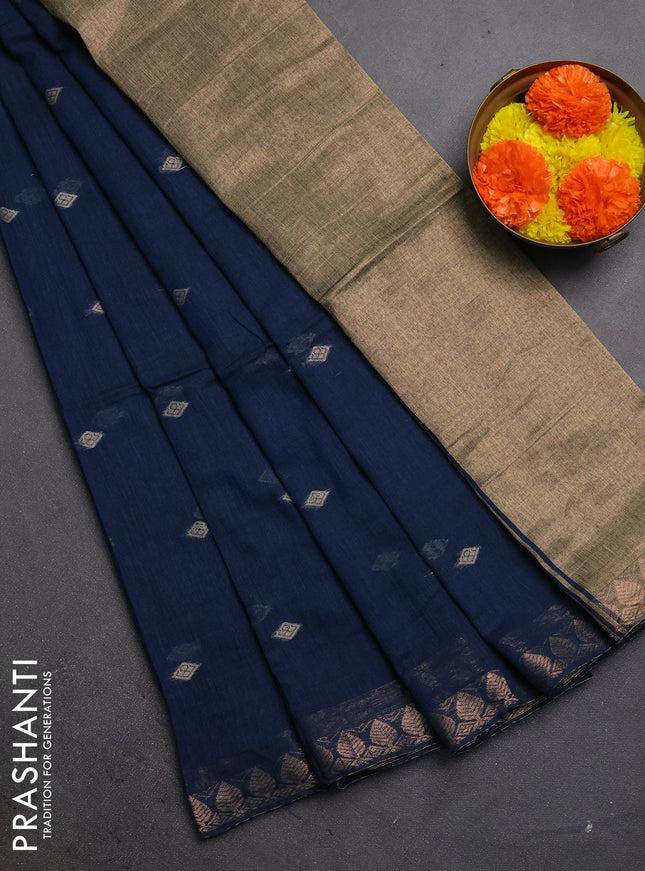 Bengal soft cotton saree peacock blue with allover thread woven buttas and zari woven border